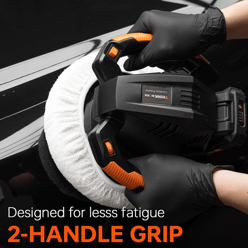 THINKWORK Buffer Polisher, 20V Cordless Buffer Polisher, 10 Inch Portable Polishing Machine Kit for Car, with 2Ah Rechargeable Battery, 6 Variable Speed 1500-3600RPM,Double handle,Ideal for Car Waxing - Image 5